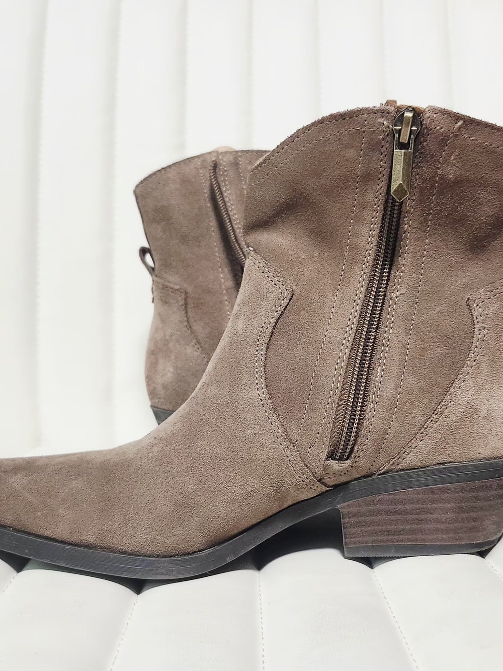 Crown Vintage Taupe Suede Ankle Booties with Side Zip